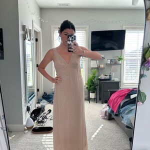 Zara Tan Sleeveless V-neck Maxi Gown